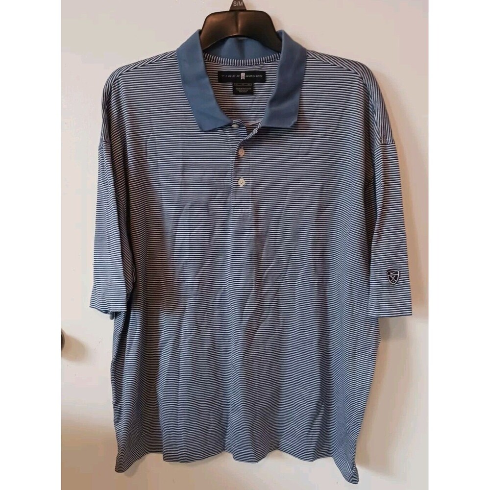 Vintage Nike Tiger Woods Golf Shirt Polo Men's XL Blue White Stripes